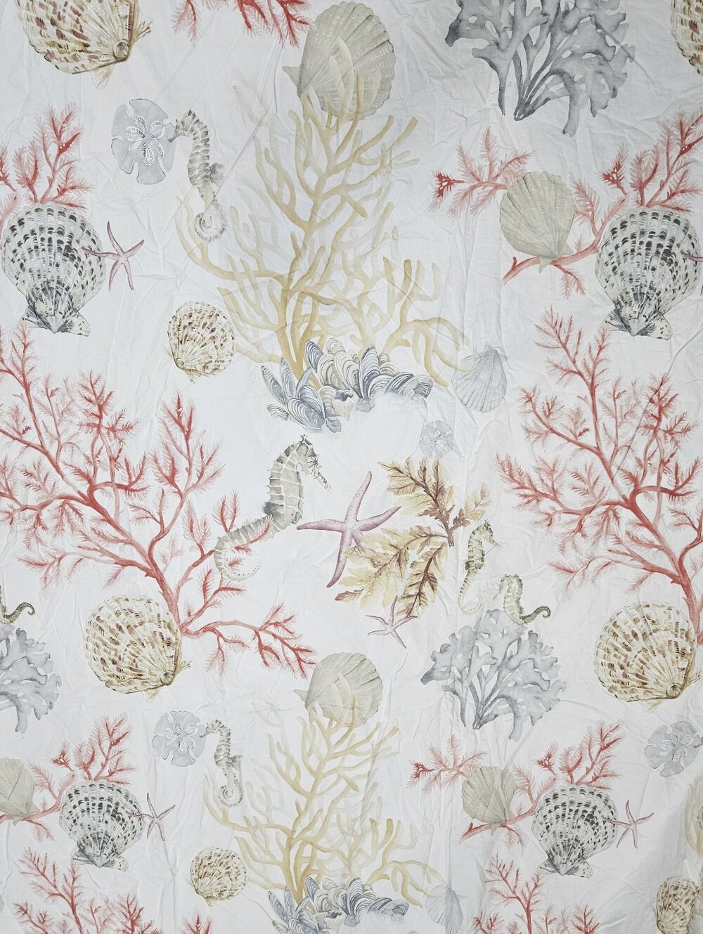 Pottery Barn Atlantic F/Q Duvet Organic Cotton Sea Life Coral Shells Coastal